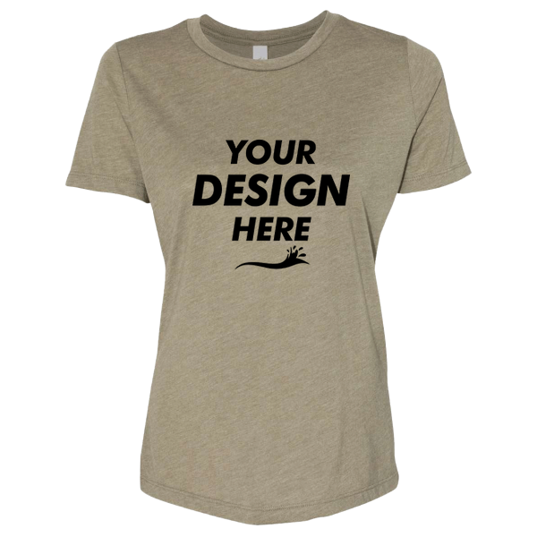 Bella + Canvas Women’s Relaxed Fit Triblend Tee, Olive Triblend, Front view, Mockup