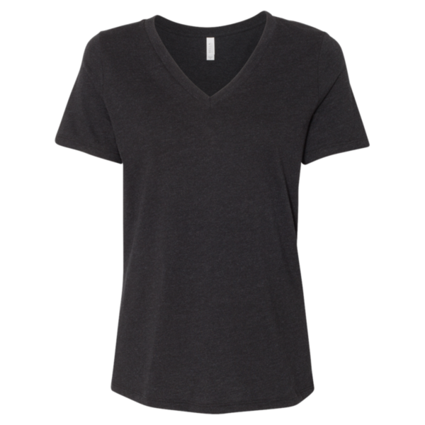 Bella + Canvas Women's Relaxed Heather CVC V-Neck Tee, Black Heather, Front view