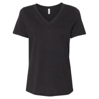 Bella + Canvas Women's Relaxed Heather CVC V-Neck Tee, Black Heather, Front view