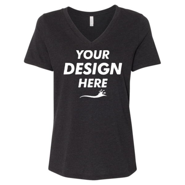 Bella + Canvas Women's Relaxed Heather CVC V-Neck Tee, Black Heather, Front view, Mockup