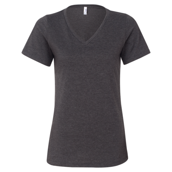 Bella + Canvas Women's Relaxed Heather CVC V-Neck Tee, Dark Grey Heather, Front view