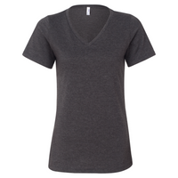Bella + Canvas Women's Relaxed Heather CVC V-Neck Tee, Dark Grey Heather, Front view