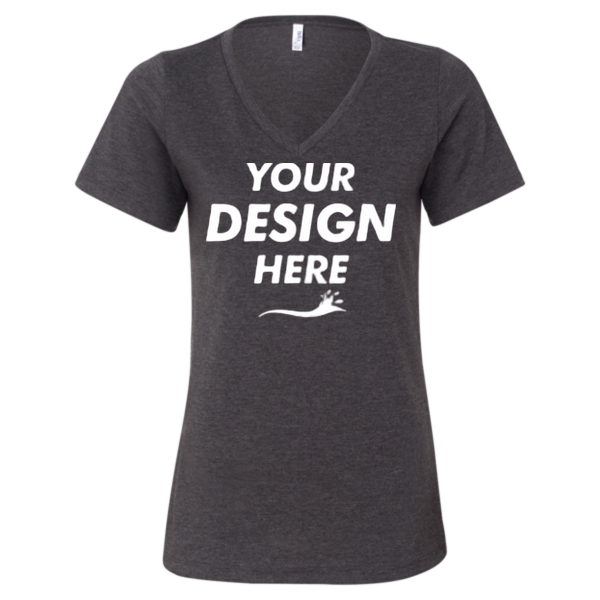 Bella + Canvas Women's Relaxed Heather CVC V-Neck Tee, Dark Grey Heather, Front view, Mockup