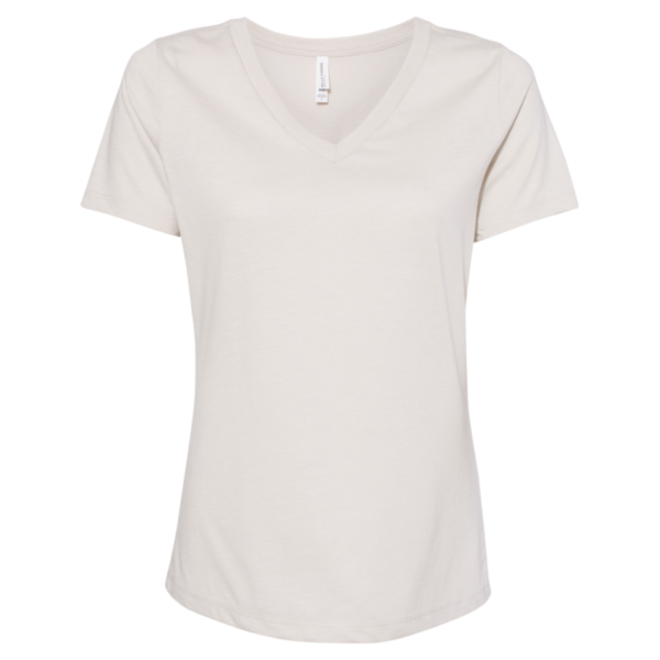 Bella + Canvas Women's Relaxed Heather CVC V-Neck Tee, Heather Dust, Front view