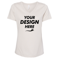Bella + Canvas Women's Relaxed Heather CVC V-Neck Tee, Heather Dust, Front view, Mockup