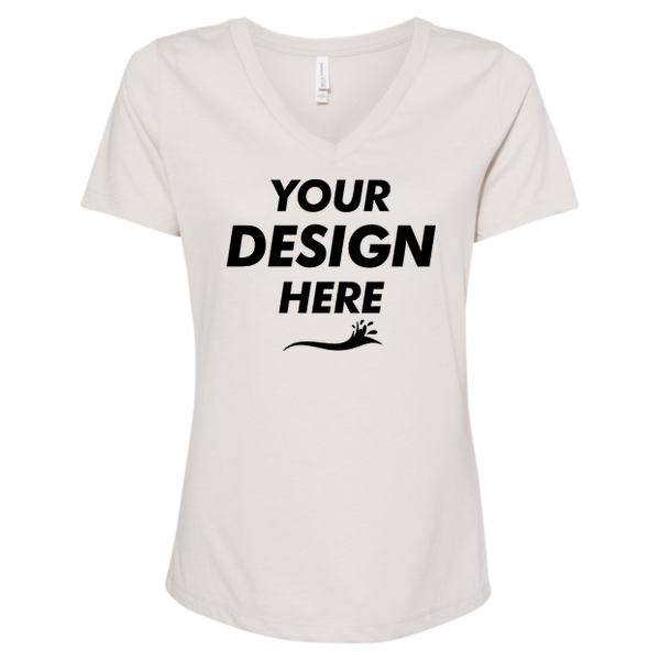 Bella + Canvas Women's Relaxed Heather CVC V-Neck Tee, Heather Dust, Front view, Mockup