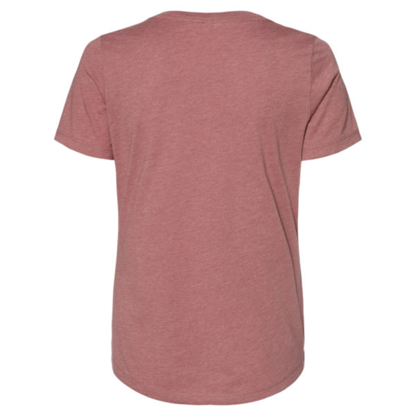 Bella + Canvas Women's Relaxed Heather CVC V-Neck Tee, Heather Mauve, Back view