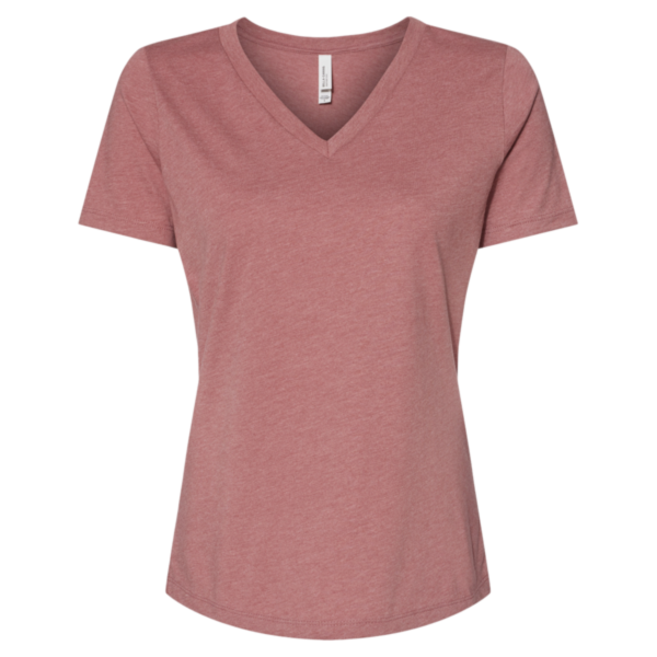 Bella + Canvas Women's Relaxed Heather CVC V-Neck Tee, Heather Mauve, Front view