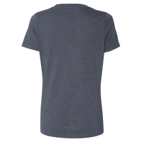 Bella + Canvas Women's Relaxed Heather CVC V-Neck Tee, Heather Navy, Back view