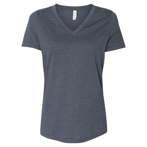 Bella + Canvas Women's Relaxed Heather CVC V-Neck Tee, Heather Navy, Front view