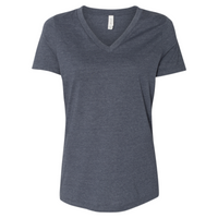 Bella + Canvas Women's Relaxed Heather CVC V-Neck Tee, Heather Navy, Front view