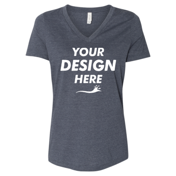 Bella + Canvas Women's Relaxed Heather CVC V-Neck Tee, Heather Navy, Front view, Mockup