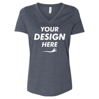 Bella + Canvas Women's Relaxed Heather CVC V-Neck Tee, Heather Navy, Front view, Mockup