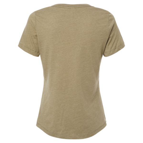 Bella + Canvas Women's Relaxed Heather CVC V-Neck Tee, Heather Olive, Back view