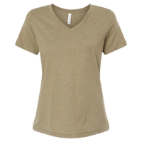 Bella + Canvas Women's Relaxed Heather CVC V-Neck Tee, Heather Olive, Front view