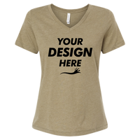 Bella + Canvas Women's Relaxed Heather CVC V-Neck Tee, Heather Olive, Front view, Mockup