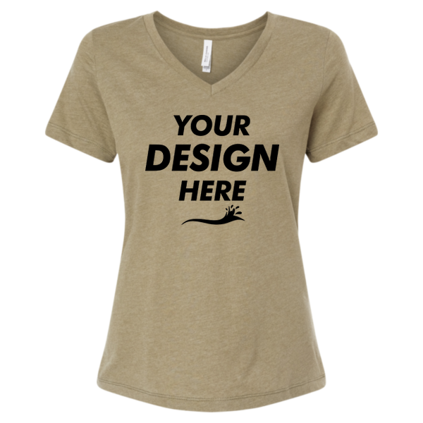 Bella + Canvas Women's Relaxed Heather CVC V-Neck Tee, Heather Olive, Front view, Mockup