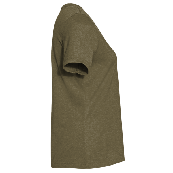 Bella + Canvas Women's Relaxed Heather CVC V-Neck Tee, Heather Olive, Right Sleeve view