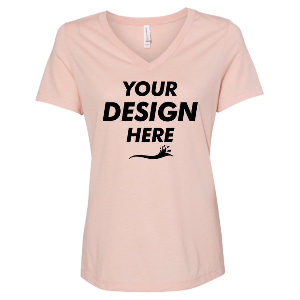 Bella + Canvas Women's Relaxed Heather CVC V-Neck Tee, Heather Peach, Front view, Mockup