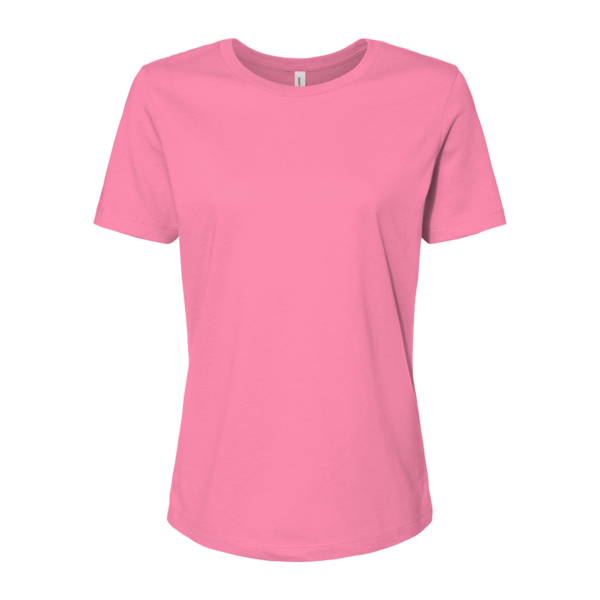 Bella + Canvas Women’s Relaxed Jersey Tee, Charity Pink, Front view