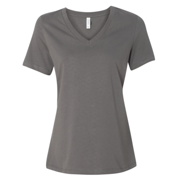 Bella + Canvas Women’s Relaxed Jersey V-Neck Tee, Asphalt, Front view