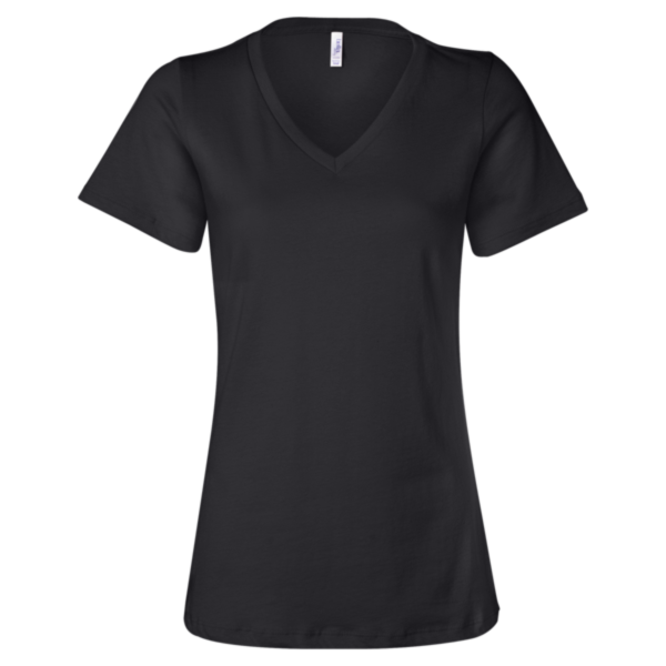 Bella + Canvas Women’s Relaxed Jersey V-Neck Tee, Black, Front view
