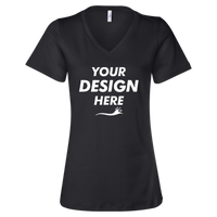 Bella + Canvas Women’s Relaxed Jersey V-Neck Tee, Black, Front view, Mockup