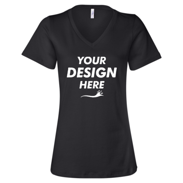Bella + Canvas Women’s Relaxed Jersey V-Neck Tee, Black, Front view, Mockup