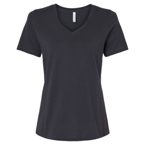 Bella + Canvas Women’s Relaxed Jersey V-Neck Tee, Dark Grey, Front view