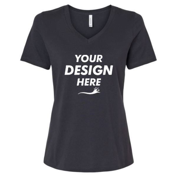 Bella + Canvas Women’s Relaxed Jersey V-Neck Tee, Dark Grey, Front view, Mockup