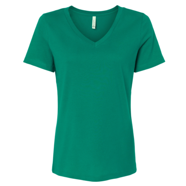 Bella + Canvas Women’s Relaxed Jersey V-Neck Tee, Kelly, Front view