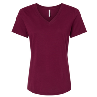 Bella + Canvas Women’s Relaxed Jersey V-Neck Tee, Maroon, Front view