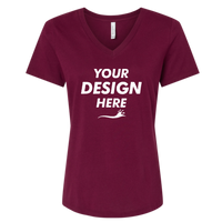 Bella + Canvas Women’s Relaxed Jersey V-Neck Tee, Maroon, Front view, Mockup