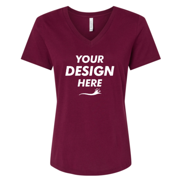 Bella + Canvas Women’s Relaxed Jersey V-Neck Tee, Maroon, Front view, Mockup