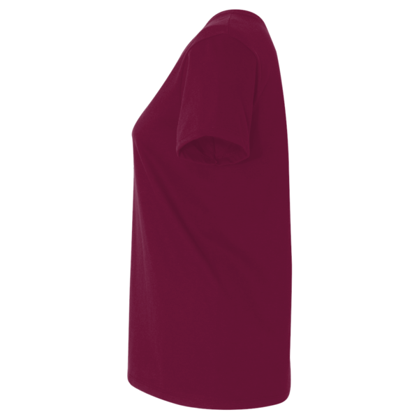 Bella + Canvas Women’s Relaxed Jersey V-Neck Tee, Maroon, Left Sleeve view