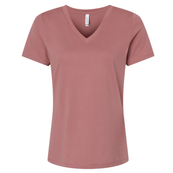 Bella + Canvas Women’s Relaxed Jersey V-Neck Tee, Mauve, Front view