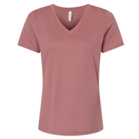 Bella + Canvas Women’s Relaxed Jersey V-Neck Tee, Mauve, Front view