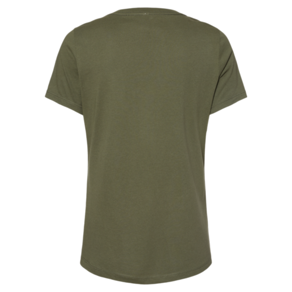 Bella + Canvas Women’s Relaxed Jersey V-Neck Tee, Military Green, Back view