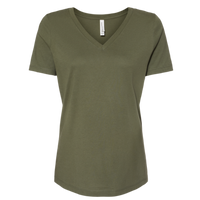 Bella + Canvas Women’s Relaxed Jersey V-Neck Tee, Military Green, Front view