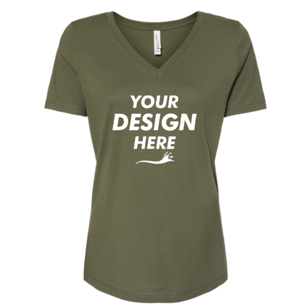 Bella + Canvas Women’s Relaxed Jersey V-Neck Tee, Military Green, Front view, Mockup