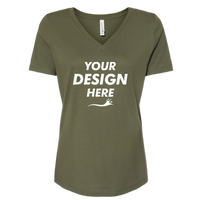 Bella + Canvas Women’s Relaxed Jersey V-Neck Tee, Military Green, Front view, Mockup