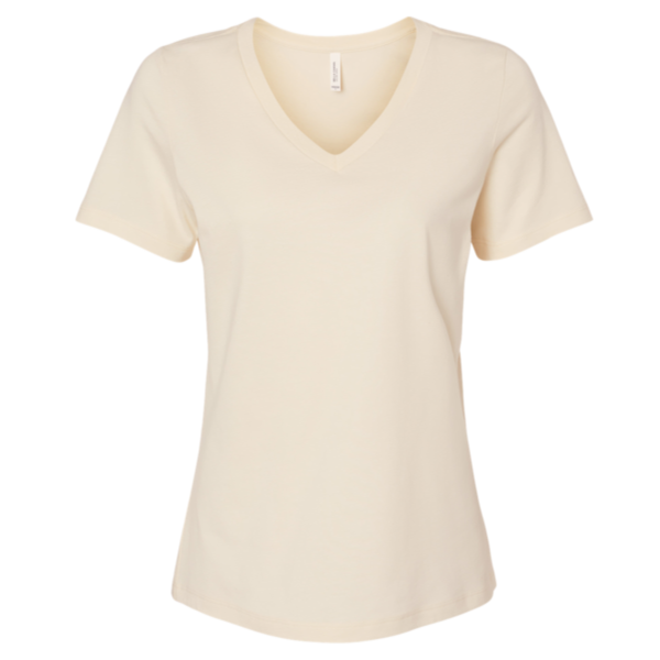 Bella + Canvas Women’s Relaxed Jersey V-Neck Tee, Natural, Front view