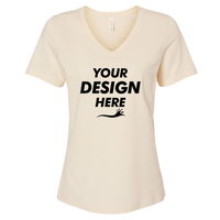 Bella + Canvas Women’s Relaxed Jersey V-Neck Tee, Natural, Front view, Mockup