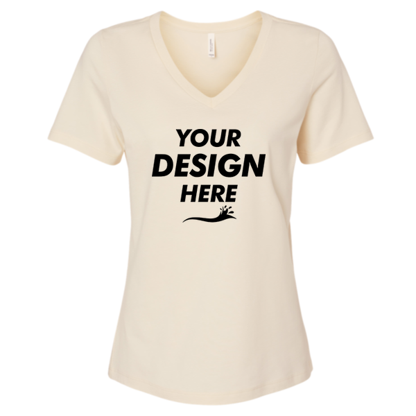 Bella + Canvas Women’s Relaxed Jersey V-Neck Tee, Natural, Front view, Mockup