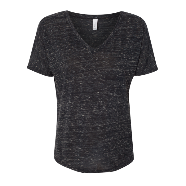 Bella + Canvas Women’s Slouchy V-Neck Tee, Black Marble, Front view