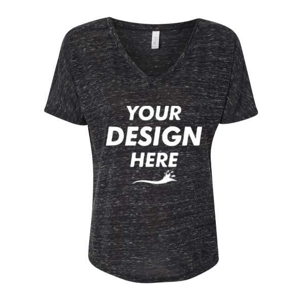 Bella + Canvas Women’s Slouchy V-Neck Tee, Black Marble, Front view, Mockup