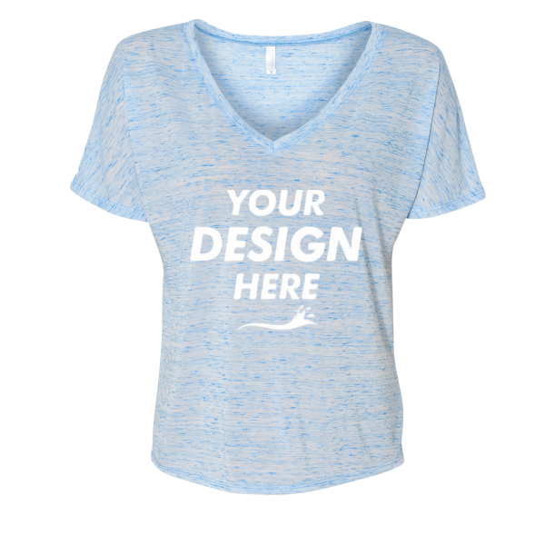Bella + Canvas Women’s Slouchy V-Neck Tee, Blue Marble, Front view, Mockup