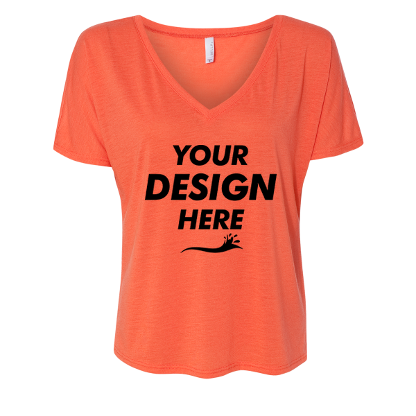 Bella + Canvas Women’s Slouchy V-Neck Tee, Coral, Front view, Mockup