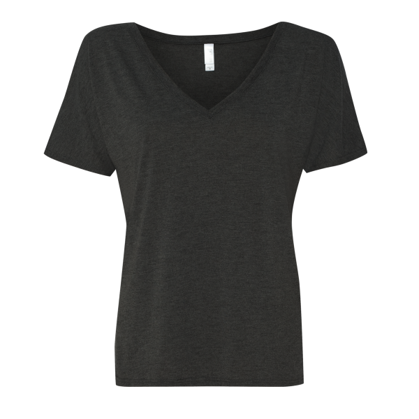 Bella + Canvas Women’s Slouchy V-Neck Tee, Dark Grey Heather, Front view
