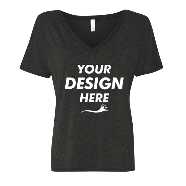 Bella + Canvas Women’s Slouchy V-Neck Tee, Dark Grey Heather, Front view, Mockup